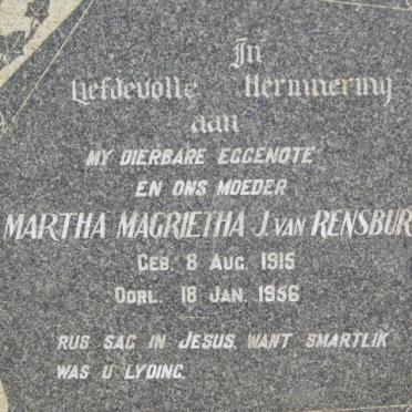 RENSBURG Martha Magrietha, J. van 1915-1956