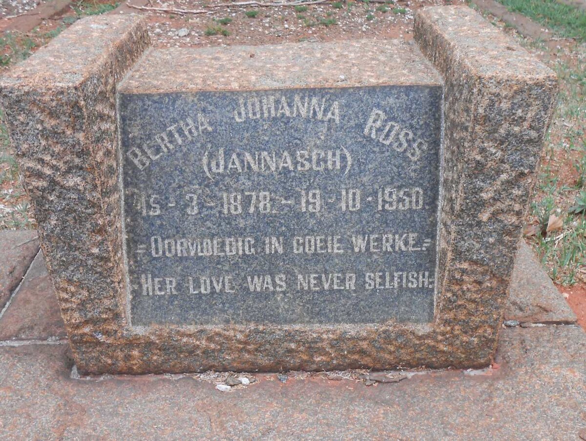 ROSS Bertha Johanna nee JANNASCH 1878-1950