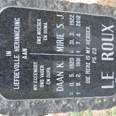 ROUX Daan K., le 1920-1991 &amp; Mirie S.J. 1922-2012
