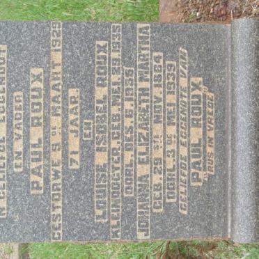 ROUX Paul -1929 &amp; Johanna Elizabeth Martha 1864-1939 :: ROUX Louise Isobel 1935-1935