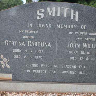 SMITH John William 1891-1968 &amp; Gertina Carolina 1897-1970