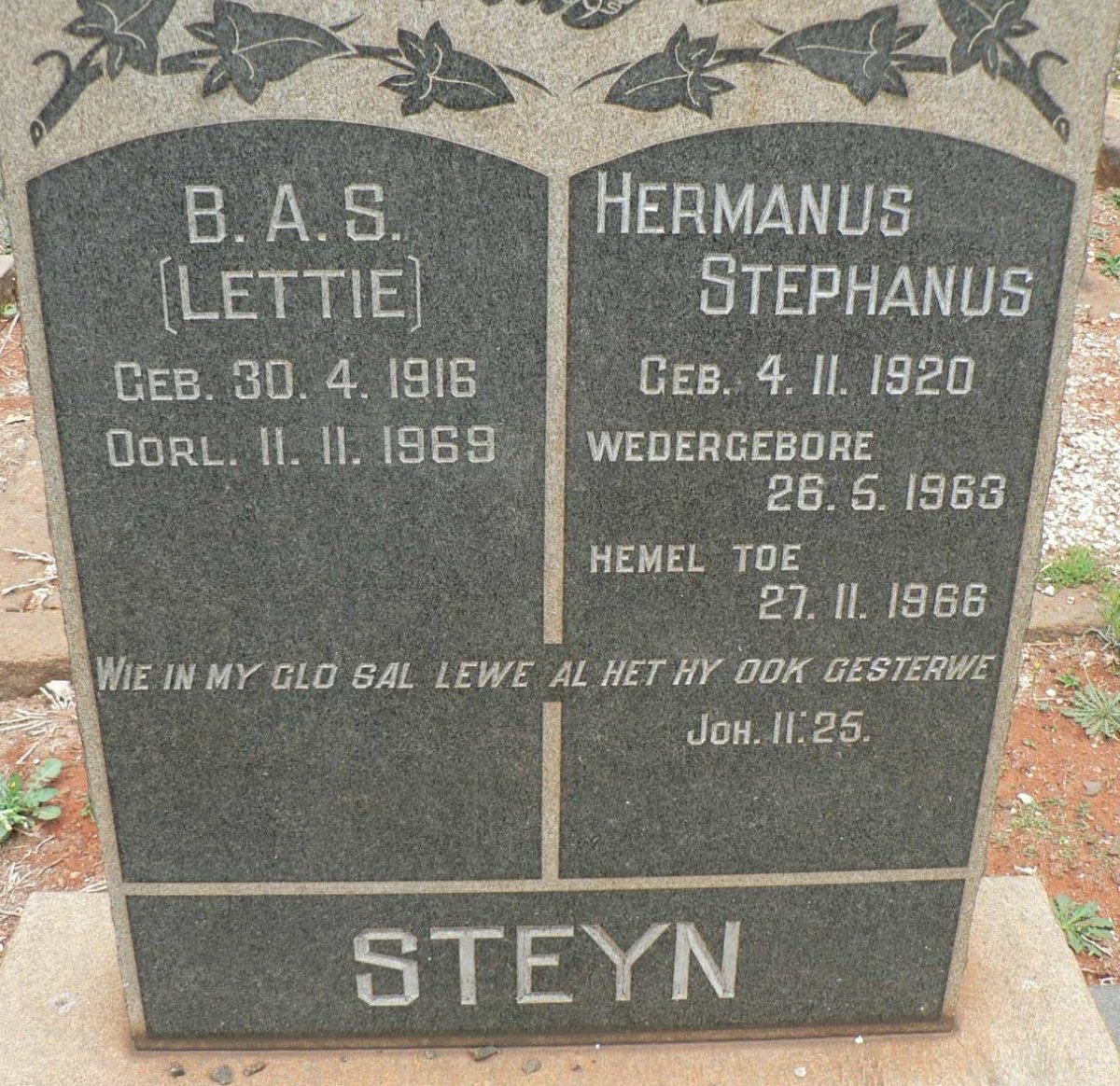 STEYN Hermanus Stephanus 1920-1966 &amp; B.A.S. 1916-1969