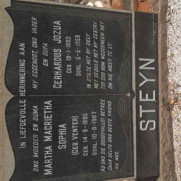 STEYN Gerhardus Jozua 1893-1959 &amp; Martha Magrietha Sophia VENTER 1895-1987