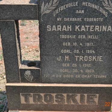 TROSKIE J.H. 1912-1960 &amp; Sarah Katerina NELL 1917-1954