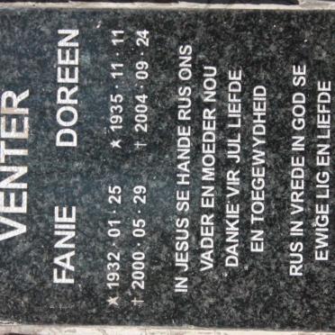 VENTER Fanie 1932-2000 &amp; Doreen 1935-2004