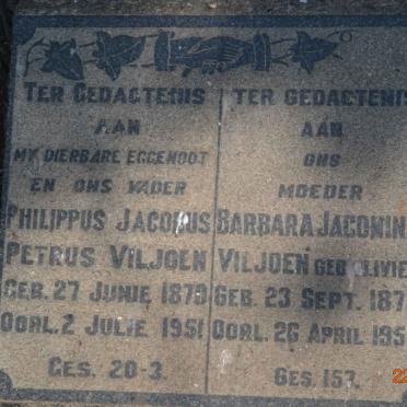 VILJOEN Philippus Jacobus Petrus 1870-1951 &amp; Barbara Jacomina OLIVIER 1873-1959