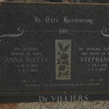 VILLIERS Stephanus, de 1891-1970 &amp; Anna Aletta 1899-1982