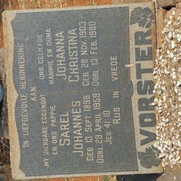 VORSTER Sarel Johannes 1898-1959 &amp; Johanna Christina 1903-1980