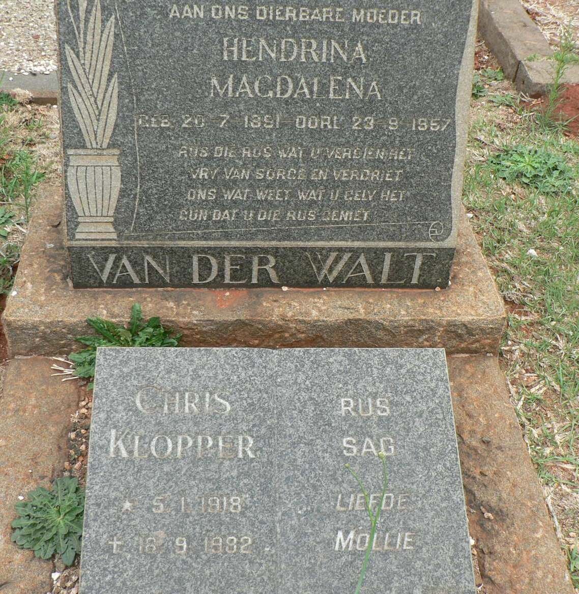 WALT Hendrina Magdalena, van der 1891-1957 :: KLOPPER Chris 1918-1982