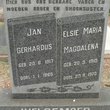 WELGEMOED Jan Gerhardus 1917-1965 &amp; Elsie Maria Magdalena 1915-1970