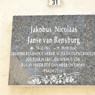 RENSBURG Jakobus Nicolaas, Janse van 1941-2016