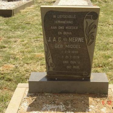 MERWE J.A.G., v.d. nee MIDDEL 1890-1979