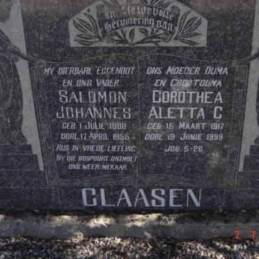 CLAASEN Salomon Johannes 1908-1956 &amp; Dorothea Aletta C. 1917-1999