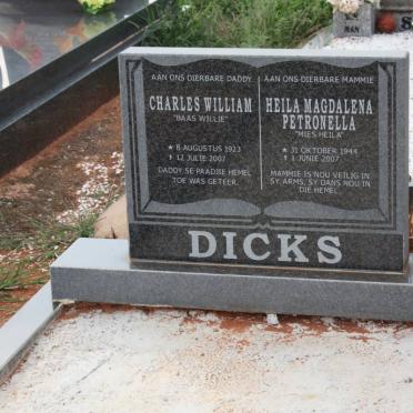 DICKS Charles William 1923-2002 &amp; Heila Magdalena Petronella 1944-2007