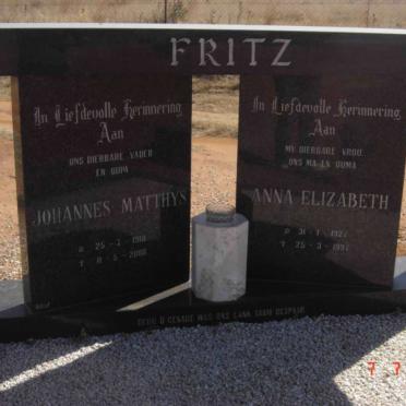 FRITZ Johannes Matthys 1918-2000 &amp; Anna Elizabeth 1927-1997