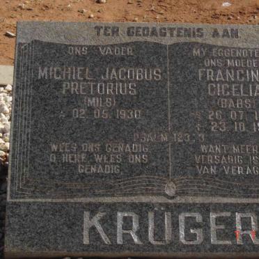 KRUGER Michiel Jacobus Pretorius 1930- &amp; Francina Cicelia 1933-1993