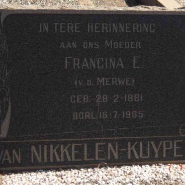 NIKKELEN-KUYPER Francina E., van nee V.D. MERWE 1881-1965