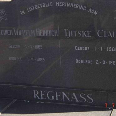 REGENASS Friederich Wilhelm Heinrich 1889-1989 &amp; Tjitske Claudia 1900-1968
