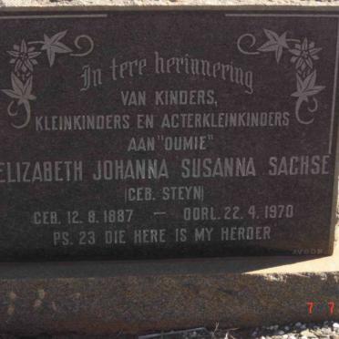 SACHSE Elizabeth Johanna Susanna nee STEYN 1887-1970