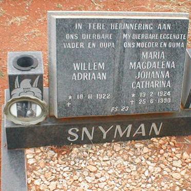 SNYMAN Willem Adriaan 1922- &amp; Maria Magdalena Johanna Catharina 1924-1990