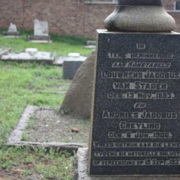 STADEN Louwrens Jacobus, van -1893 :: GREYLING Andries Jacobus 1906-1937