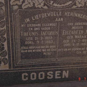 GOOSEN Theunis Jacobus 1882-1953 &amp; Elizabeth J.H. MARAIS 1886-1960