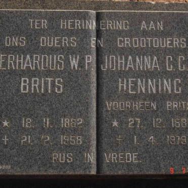 BRITS Gerhardus W.P. 1862-1958 &amp; Johanna C.C.S. HENNING formerly BRITS 1886-1979