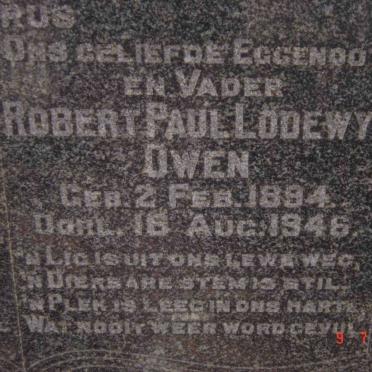 OWEN Robert Paul Lodewyk 1894-1946 &amp; Maria Elizabeth CONRADIE 1896-1960