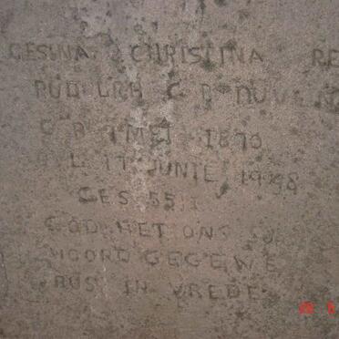 RUDOLPH Gesina Christina Regina nee DUVENHAGE 1870-1948