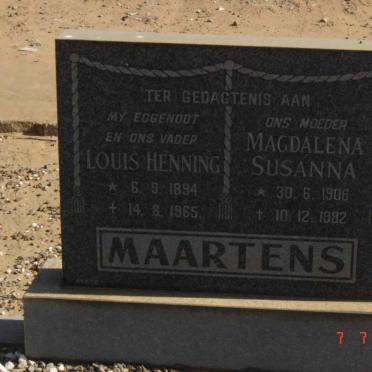 MAARTENS Louis Henning 1894-1965 &amp; Magdalena Susanna 1906-1982