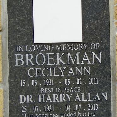 BROEKMAN Harry Allan 1931-2013 &amp; Cecily Ann 1931-2011