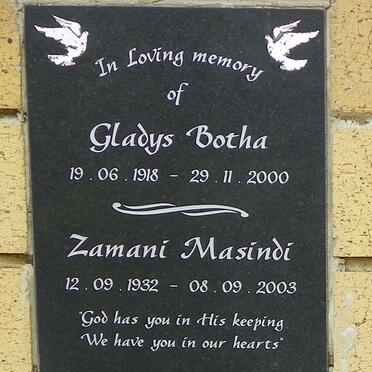 BOTHA Gladys 1918-2000 :: MASINDI Zamani 1932-2003