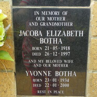 BOTHA Jacoba Elizabeth 1918-1997 :: BOTHA Yvonne 1934-2000