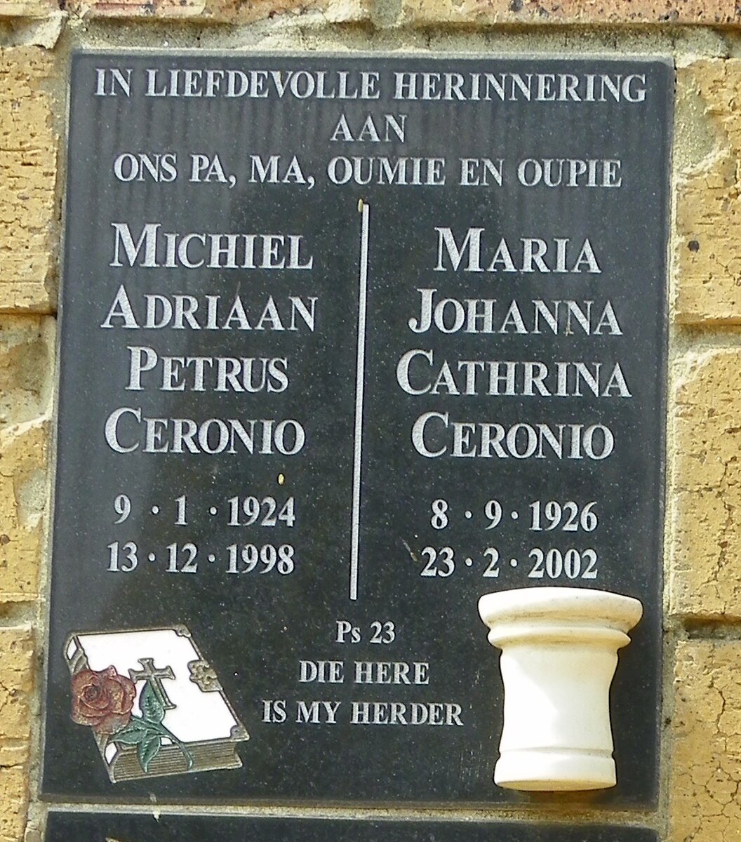 CERONIO Michiel Adriaan Petrus 1924-1998 &amp; Maria Johanna Cathrina 1926-2002