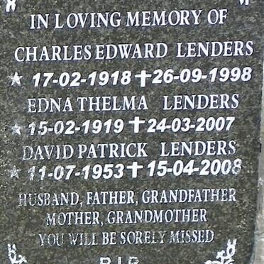 LENDERS Charles Edward 1918-1998 &amp; Edna Thelma 1919-2007 :: LENDERS David Patrick 1953-2008