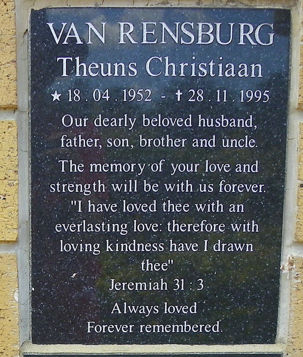 RENSBURG Theuns Christiaan, van 1952-1995