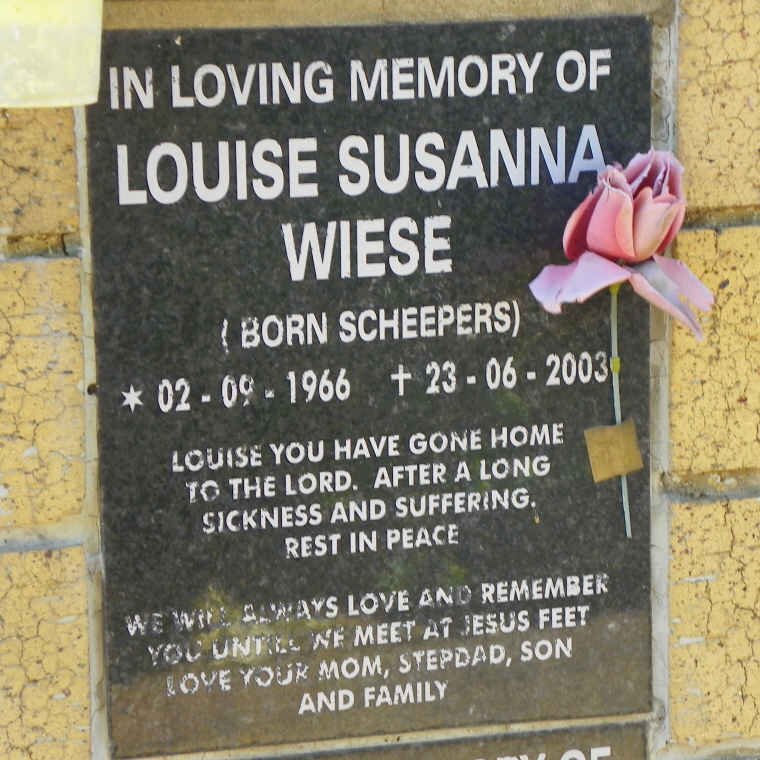 WIESE Louise Susanna nee SCHEEPERS 1966-2003