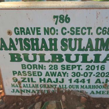 BULBULIA Aa'ishah Sulaiman 2016-2020