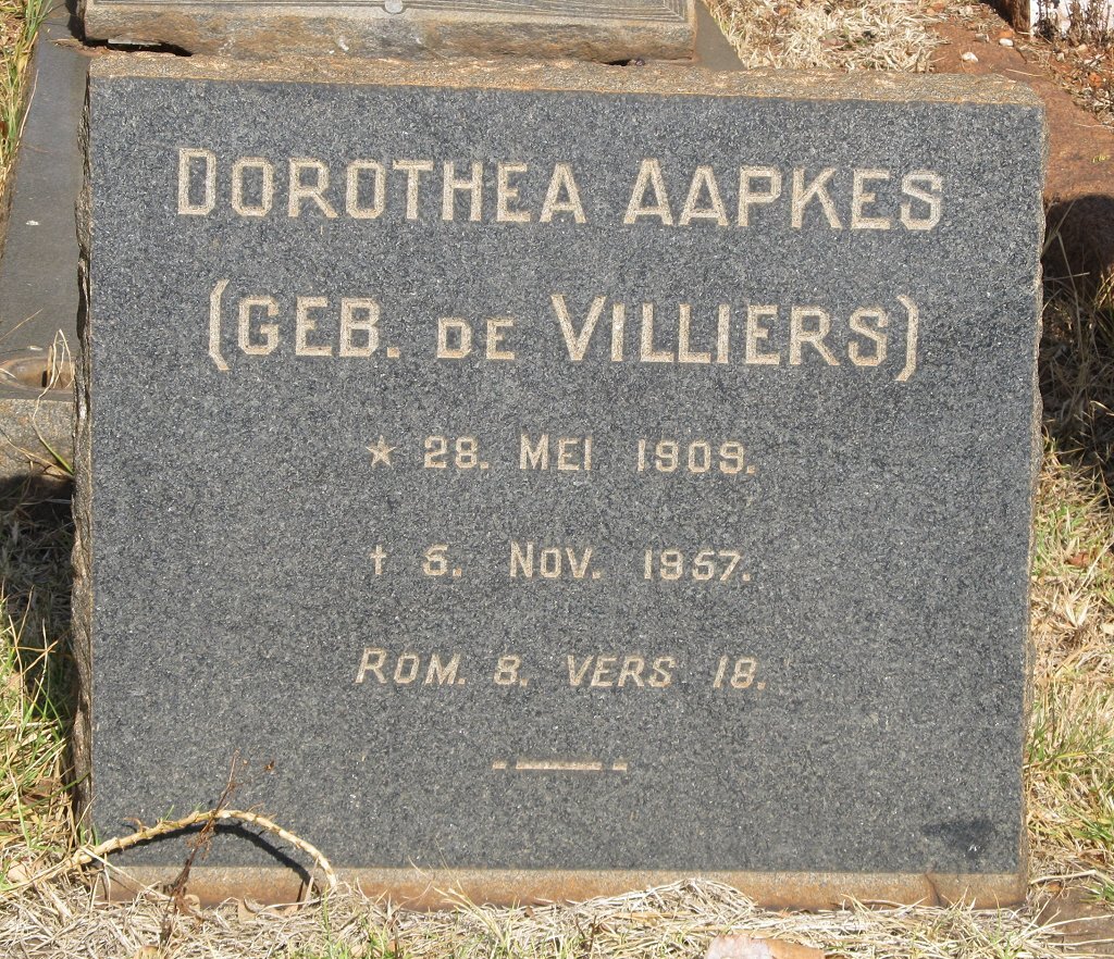 AAPKES Dorothea nee de VILLIERS 1909-1957