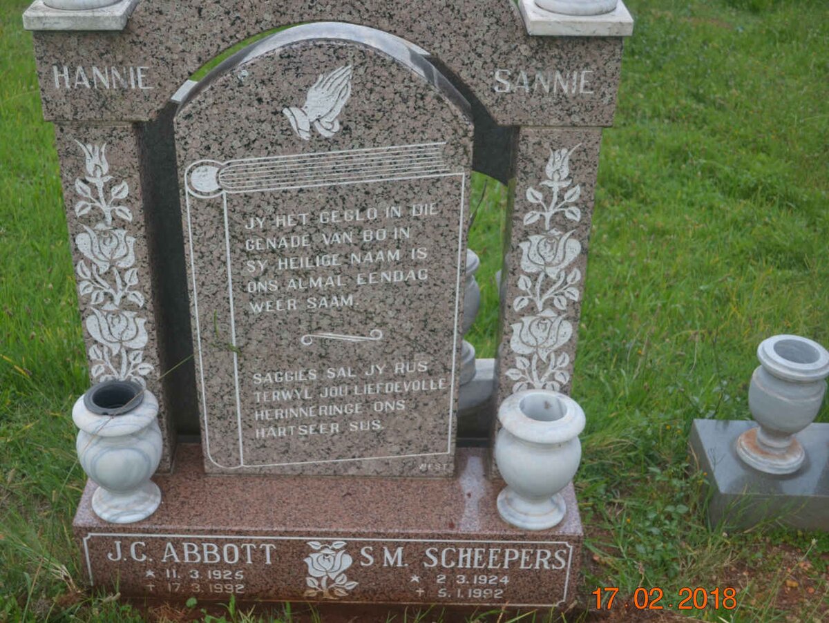 ABBOTT J.C. 1925-1992 :: SCHEEPERS S.M. 1924-1992