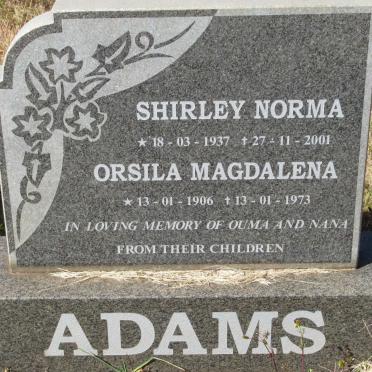 ADAMS Orsila Magdalena 1906-1973 :: ADAMS Shirley Norma 1937-2001