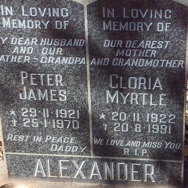 ALEXANDER Peter James 1921-1970 &amp; Gloria Myrtle 1922-1991
