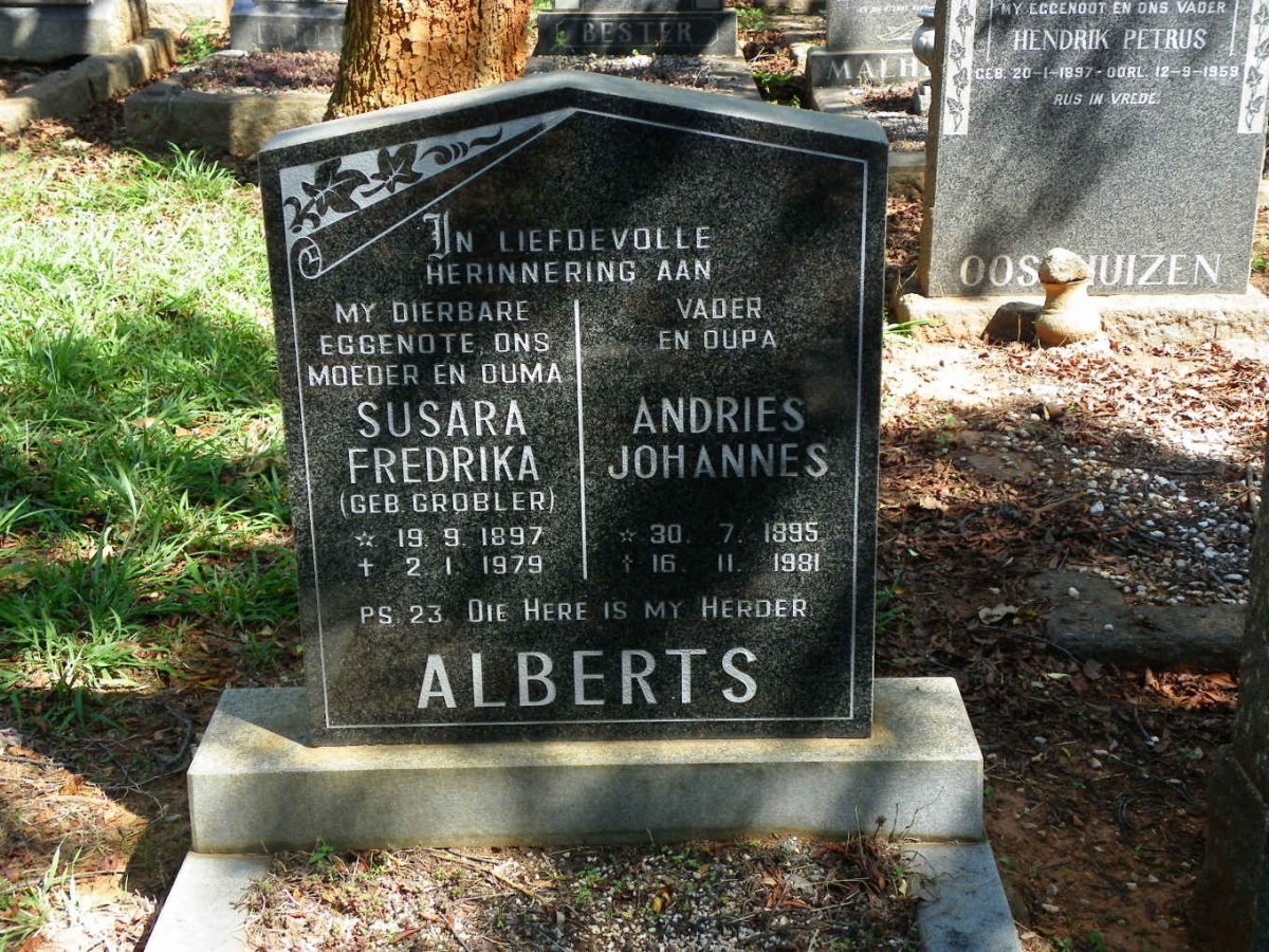 ALBERTS Andries Johannes 1895-1981 &amp; Susara Fredrika GROBLER 1897-1979