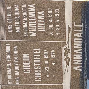 ANNANDALE Gideon Christoffel 1907-1975 &amp; Wilhelmina Helena 1908-1993