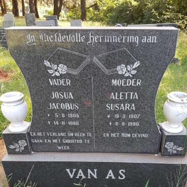 AS Josua Jacobus, van 1905-1980 &amp; Aletta Susara 1907-1990