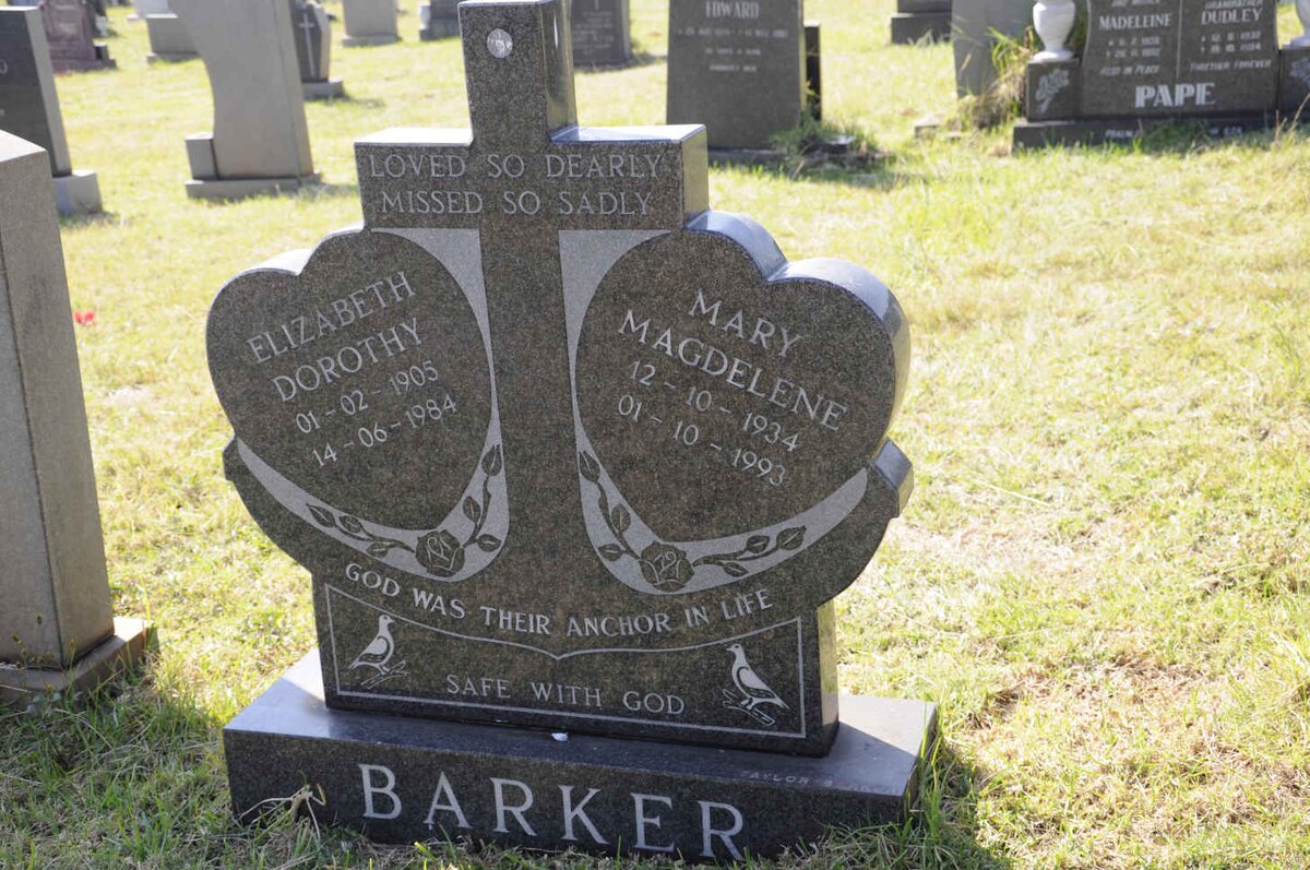BARKER Elizabeth Dorothy 1905-1984 :: BARKER Mary Magdalene 1934-1993