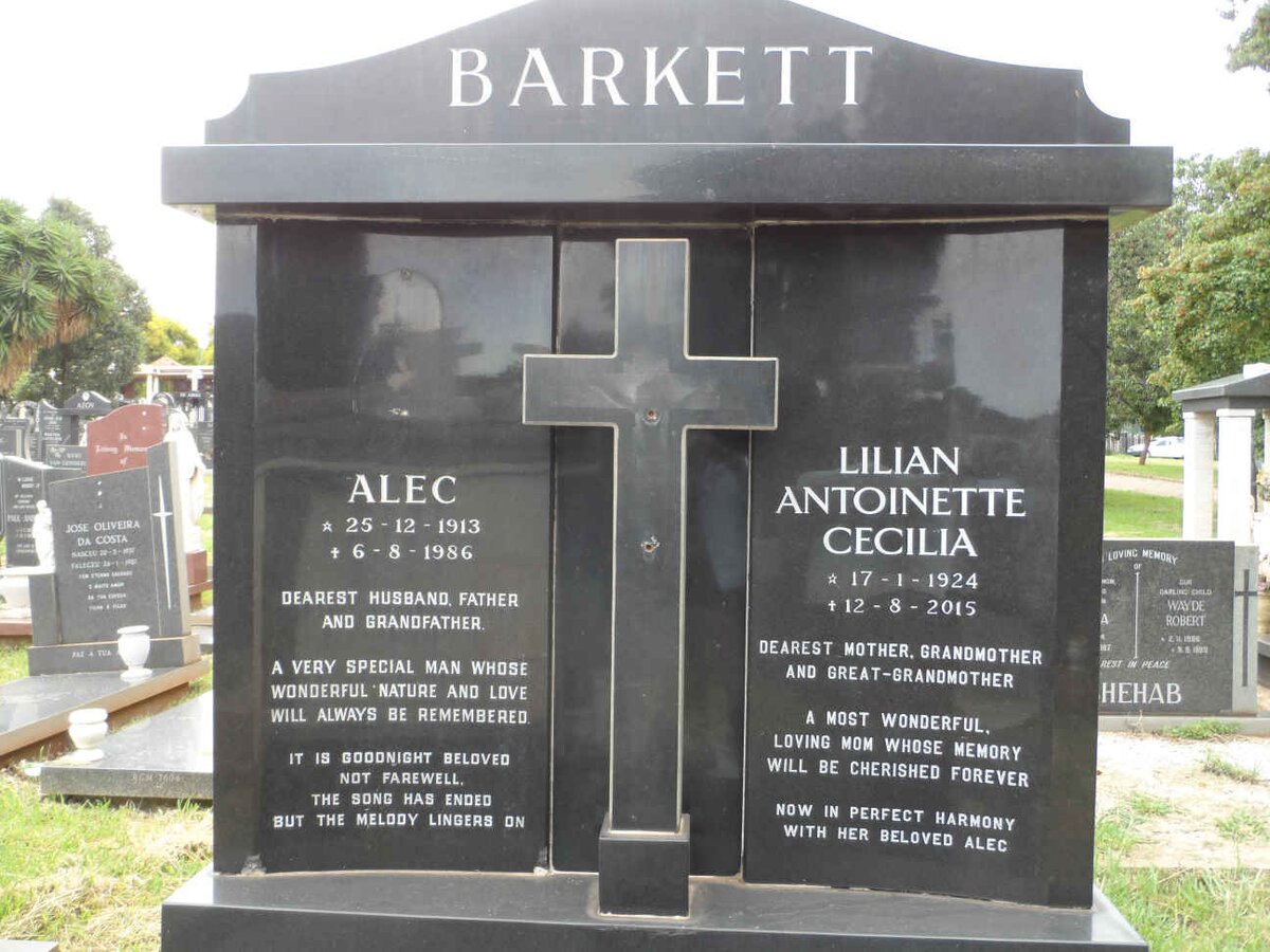 BARKETT Alec 1913-1986 &amp; Lilian Antoinette Cecilia 1924-2015