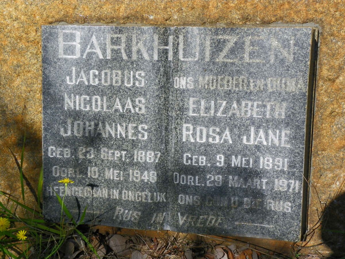 BARKHUIZEN Jacobus Nicolaas Johannes 1887-1948 &amp; Elizabeth Rosa Jane 1891-1971