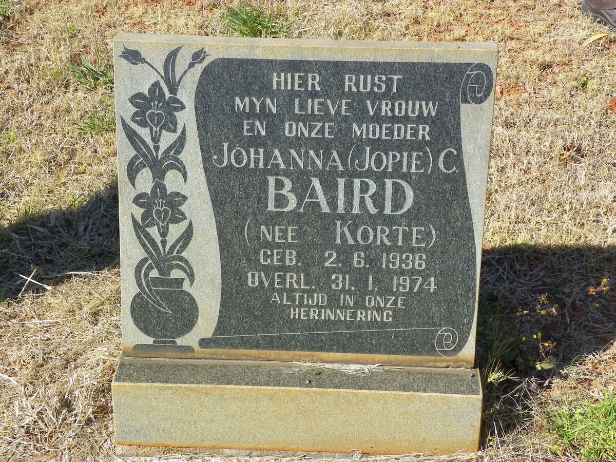 BAIRD Johanna C. nee KORTE 1936-1974