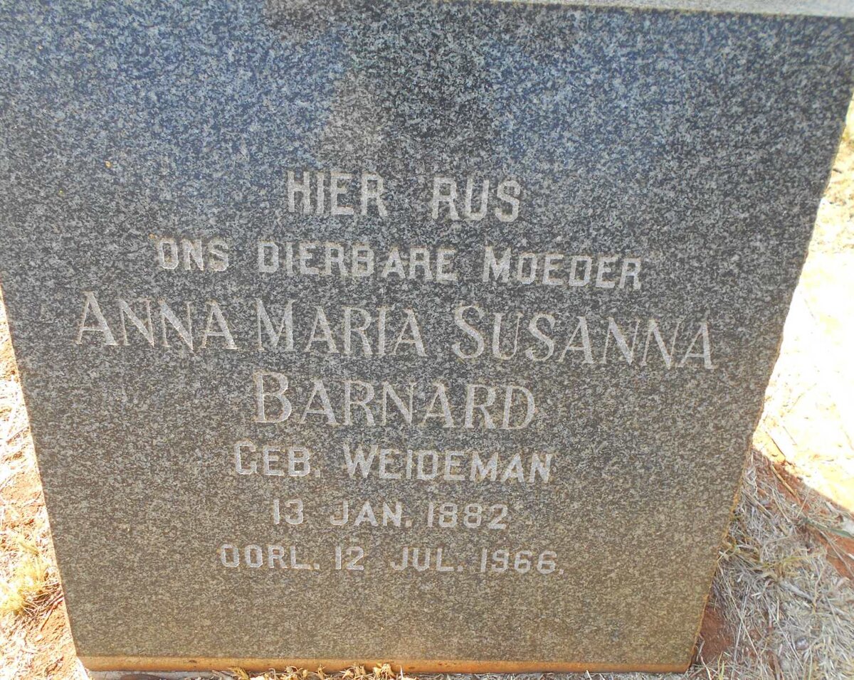 BARNARD Anna Maria Susanna nee WEIDEMAN 1882-1966